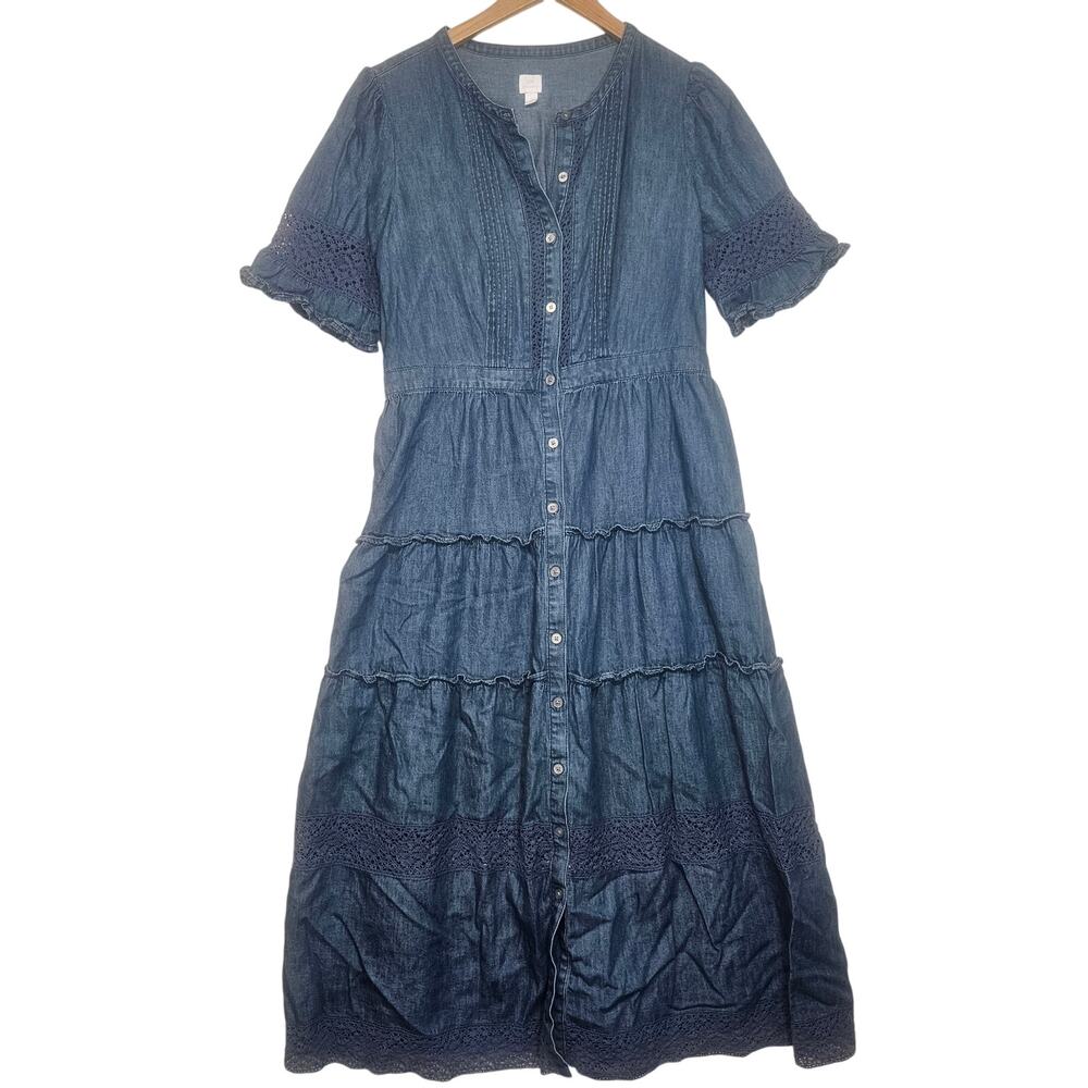 Gap × LoveShackFancy Edie Denim Tiered Midi Dress